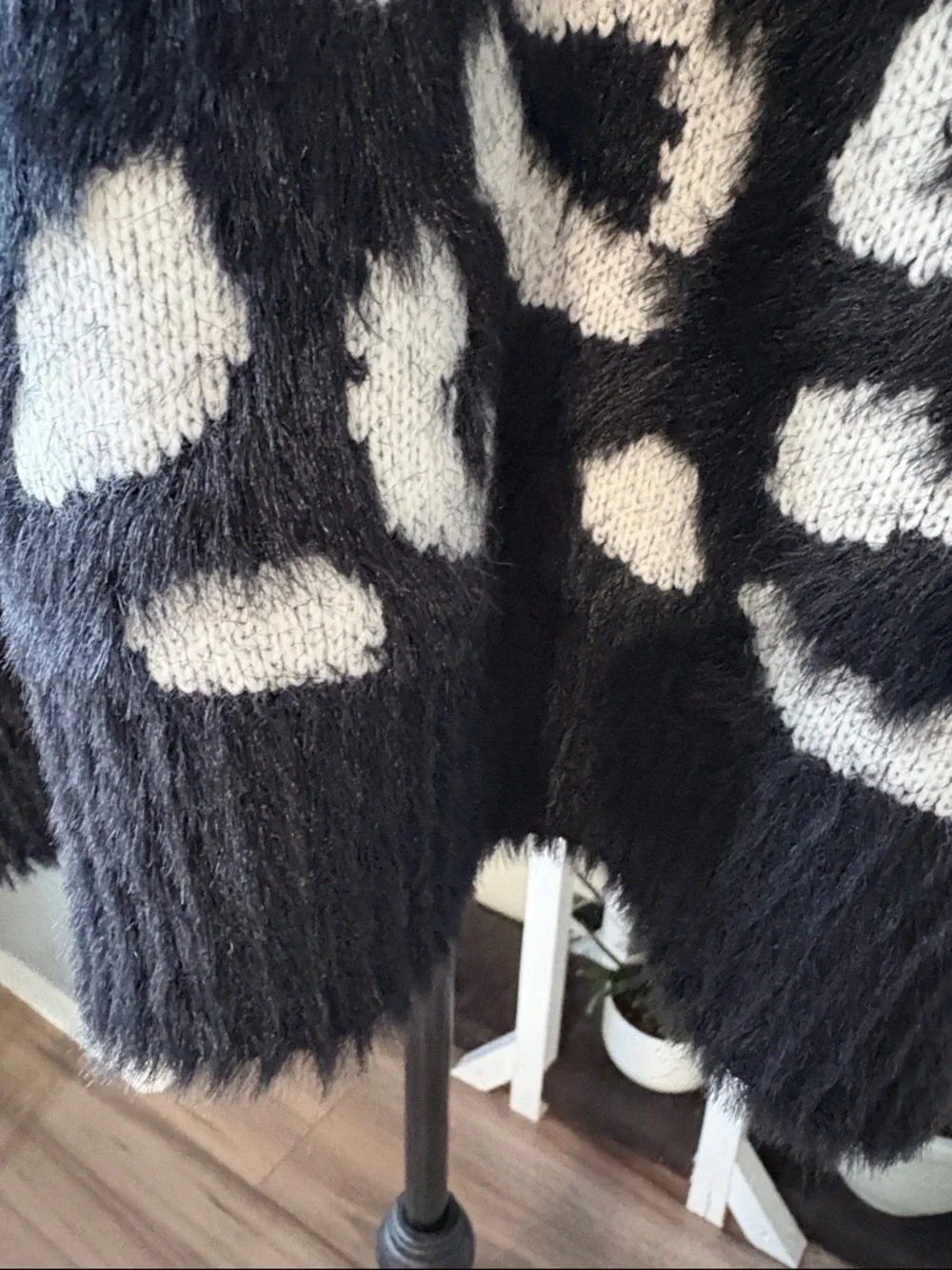 White Birch Oversized Black & Cream Leopard Plush Scoopneck Sweater - Picture 6 of 8